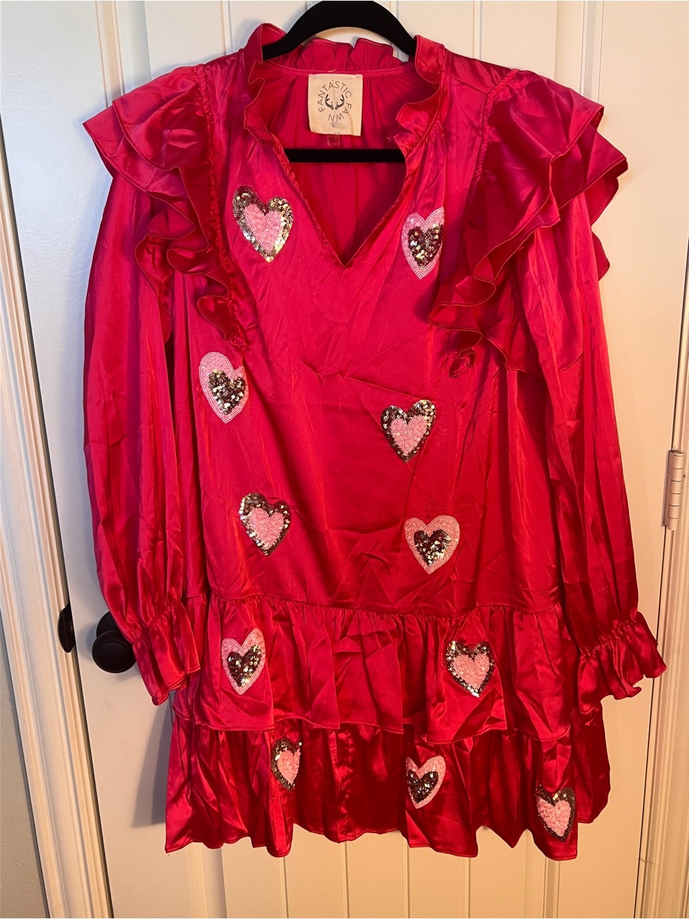Fantastic Fawn Hot Pink Sequin Heart Ruffle Dress ($79 original) - Picture 2 of 13